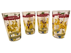 Vintage Saftgläser klar Merry Go rund Karussell Tiere Pferd Löwe 4er Set - Bild 1 von 4