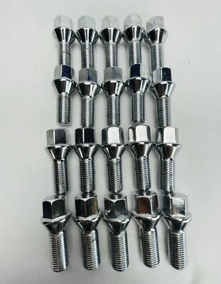 20PCS Wheel Bolts Tapered Seat M14X1.5 17mm Hex 28mm Thread Chrome Plated - image 1 of 2