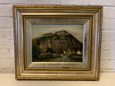 Antigua pintura al óleo inglesa al óleo sobre lienzo firmada Gamble del castillo de Nottingham Foto 1 de 4