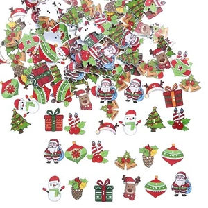 50pcs Christmas Decorative Wooden Buttons Cartoon Handmade Scrapbooking Sewing - Picture 1 of 1