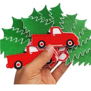 3.9" X 2.2" 12 Pc Christmas Tree Truck Patch Iron On - Picture 1 of 2