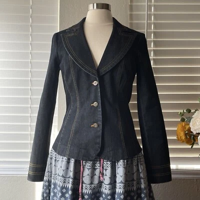 Blazer Bisou Bisou Talla 10 Elástico Azul Oscuro Denim Femenino Foto 1 de 4