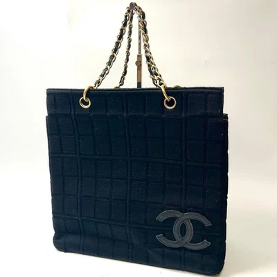 Bolso de mano Chanel algodón marca coco barra chocolate cadena negro Foto 1 de 4
