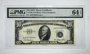 1953 $10 Ten Dollar Silver Certificates PMG 64EPQ - Picture 1 of 2