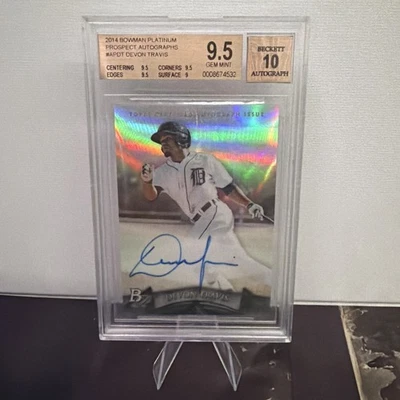 Devon Travis - 2014 Bowman Platinum Prospect Autograph ON-CARD AUTO BECKETT 9.5  - Image 1 of 2