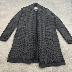 Suéter artesanal Aran para mujer L gris oscuro lana merino tejido con cable pescador de Irlanda - Imagen 1 de 14