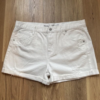 Mossimo Shorts Boyfriend Midi White Distressed Jean Cuffed 100% Cotton Sz 12/31 - Image 1 of 4