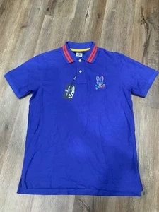 New Psycho Bunny Barbon Neon Glow Blue Polo Shirt Men's Size 5 Med - Picture 1 of 8
