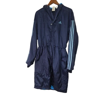 Adidas женщин темно-синий с капюшоном легкий длинный дождевик парка sz Med. - Изображение 1 из 4