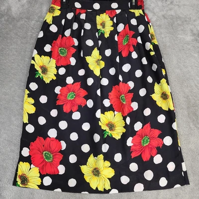 Falda Leslie Fay Mujer 12 Negra Roja Amarilla Floral Lunares Plisada Años 90 De Colección Foto 1 de 4