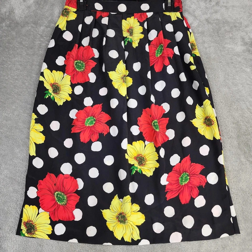 Falda Leslie Fay Mujer 12 Negra Roja Amarilla Floral Lunares Plisada Años 90 De Colección Foto 1 de 4