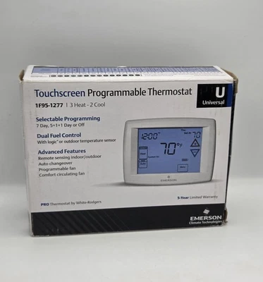 White-Rodgers 01F95-1277 Termostato Programable Pantalla Táctil Azul 7 Días 5+1+1 Foto 1 de 4