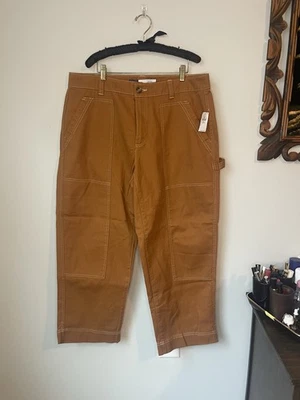 Pantalones de carpintero rectos de tiro alto azul marino antiguos en color tostado 16 Petite nuevos con etiquetas Foto 1 de 4