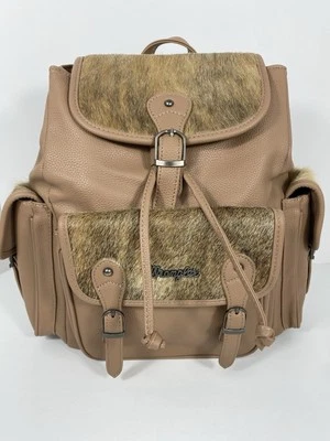 Wrangler Ladies Hair-On Cowhide Brown Buckled Backpack WG12-9110KH MSRP $109 - Image 1 of 4
