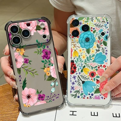 Flower Clear Soft Case For iPhone 16 17 Pro Max Air 15 14 13 12 11 Phone Cover - Image 1 of 4