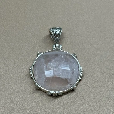 Colgante vintage de cuarzo rosa facetado redondo de plata de ley 925 AF fianza de 5,8 mm Foto 1 de 4