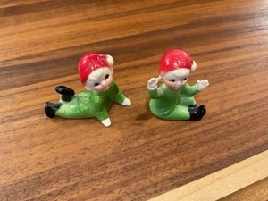 Vintage 1950s Celluloid Plastic Pixie Boy Christmas Figures 1.75in Set of 2 - Picture 1 of 5