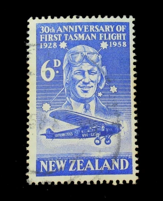 Sello de Nueva Zelanda Scott 321 Sir Charles y Southern Cross 6d 1958 usado NG Foto 1 de 2