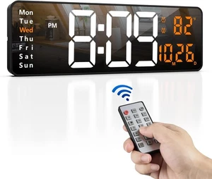 Zgrmbo 16" Large Digital Wall Clock with Remote, 16-inches, White  - Picture 1 of 7