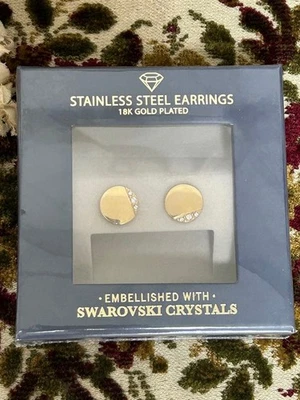 Brincos de aço inoxidável de cristal Swarovski folheados a ouro 18K fechados - Imagem 1 de 4