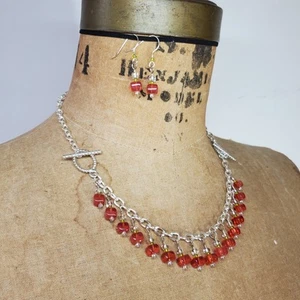 Halskette Ohrring & Fußkettchen Set Handarbeit Perlen Charm Tschechischer Glaswürfel Hänger - Bild 1 von 9