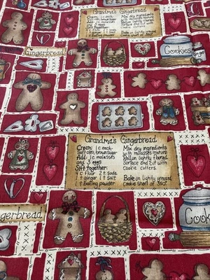 VTG Dianna Marcum Grandma's Gingerbread Quilted Fabric Cookie Recipe BTY W45”NEW - Image 1 of 4