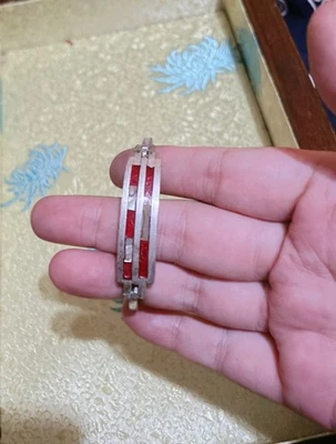 Браслет браслет из чистого серебра с перламутром и красной эмалью - 925 Мексика - Изображение 1 из 4