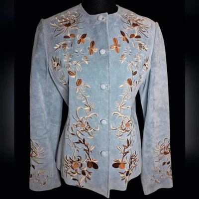 Impresionante chaqueta de cuero de gamuza bordada Bernardo | Talla pequeña Foto 1 de 4