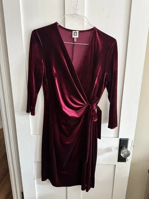 Женское бордовое платье с искусственным запахом Anne Klein размер 10 - Изображение 1 из 4
