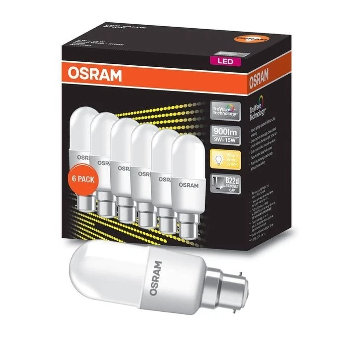 6 x Osram Truwave Stick B22 LED 900lm Warm White 2700K 9W Light Globe -  AC47763 - Image 1 of 1