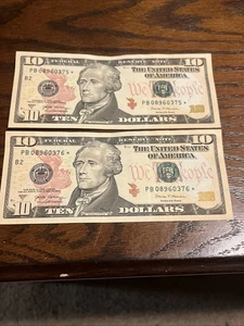 $10 DOLLAR STAR BILL NOTES TEN DOLLAR 2017A NY Bank State  SEQUENTIAL BEP 2pcs - Picture 1 of 8