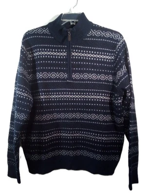 Lincs DC& Co Sweater Men XL Blue Gray Lambswool Mock 1/4 Zip Long Sleeve - Image 1 of 4