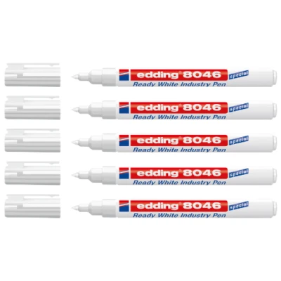 5 x edding 8046 Ready white industry pen permanent marker 1-3mm weiß Rundspitze