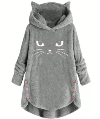 1 pieza Sudadera con Capucha Oreja de Gato Para Mujer Moda Color Sólido Reversible Imitación Piel Sudadera con Capucha Foto 1 de 4