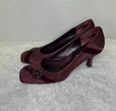 Zapatos de salón Via Spiga sin cordones punta cuadrada de gamuza púrpura hechos en Italia talla 7,5 Y2K Foto 1 de 4