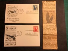 Air Mail 4c/5c First Day Issue Postcard(1954 Pa/1958 Colo)+newspaper paper clip