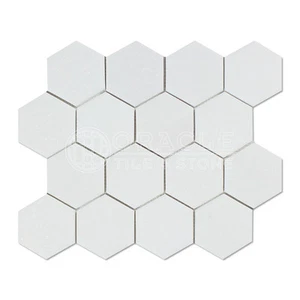 Thassos White Greek Marble 3 inch Hexagon Mosaic Tile - Picture 1 of 1