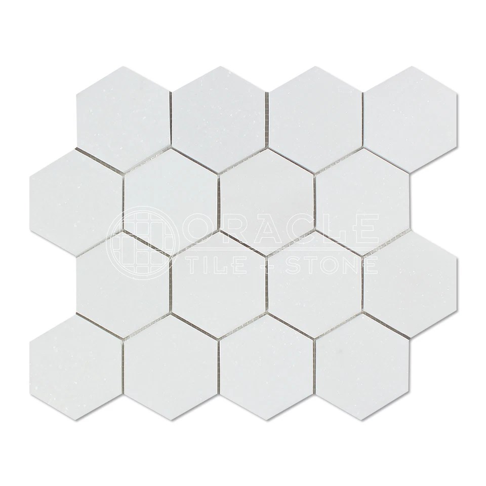 Thassos White Greek Marble 3 inch Hexagon Mosaic Tile - Image 1 of 1