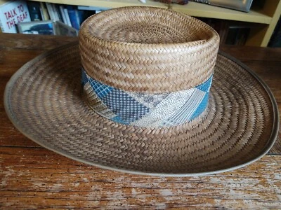 Sombrero de Vaquera Vaquero de Paja Vintage Azul Cinta de Retazos Mediano Foto 1 de 4