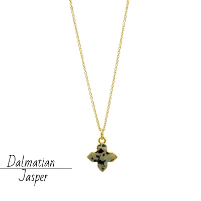 Colar de jaspe natural da Dalmácia em forma de trevo pingente galvanizado joia - Imagem 1 de 4