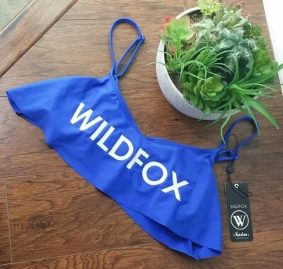 WILDFOX плавать $72 XS танкини бикини верхний яркий синий белый логотип оборки пляж новый - Изображение 1 из 4