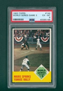 1963 Topps Baseball Card - #144 Maris Sparks Yankee Rally WS, PSA 6 EXMT - Picture 1 of 2