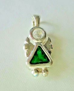 Sterling Silver May Emerald Green Clear Birthstone Angel wings Charm with Bale - Picture 1 of 3