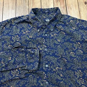 VTG Dockers Shirt Mens 2XLT Blue Paisley AOP Long Sleeve Button Down - EUC - Picture 1 of 9