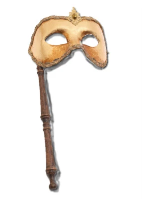 Crested Gold Music Venetial Masquerade Mardi Gras Party Mask with Wand Stick - Image 1 of 2