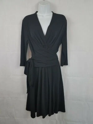 Antonio Melani Draped Ruched Blouson Shift Dress Slinky Surplice Black Sz M Med - Image 1 of 4