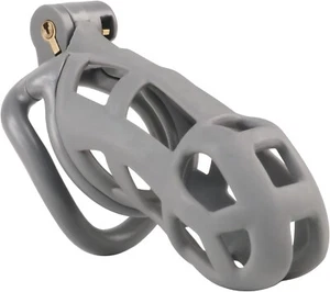 Resin Male Chastity Cage Adult Device Includes Lock with 4 Rings (Grey, Small) - Picture 1 of 5