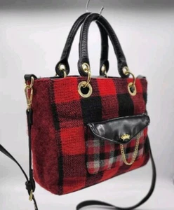 Vtg Black Red Velour Juicy Couture Shoulder Handbag Y2K Crossbody Tote Grunge - Picture 1 of 24