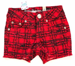 NWT JUSTICE PREMIUM Red Black Shorts Striped Girls Summer Sz. 6 - Picture 1 of 3