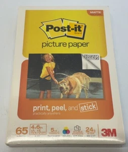 Post-It Picture Paper NEW Sealed 65 Sheets Matte 4" x 6" 5 mil Print Peel Stick - Picture 1 of 2